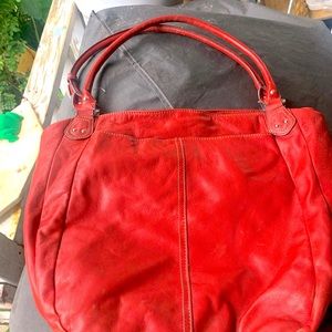 Red large leather purse tote bag